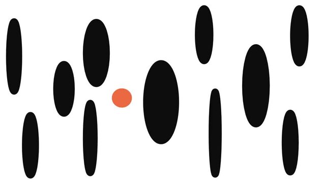 Elongated black ovals shake, changing sizes. A red circle jumps or flickers between them.