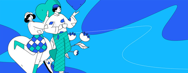 Happy Valentine's Day flat character vector concept operation hand drawn illustration
