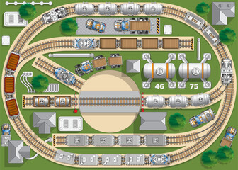 Railroad station. View from above. Vector illustration.