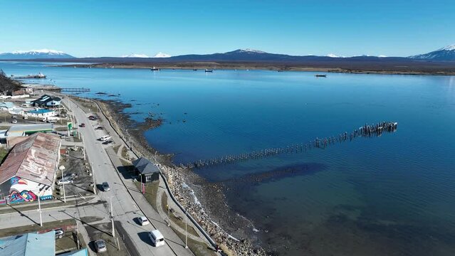 Costal Town Of Puerto Natales In Ultima Esperanza Chile. Nature Landscape. Travel Background. Ultima Esperanza Chile. Downtown Cityscape. Costal Town At Puerto Natales In Ultima Esperanza Chile.