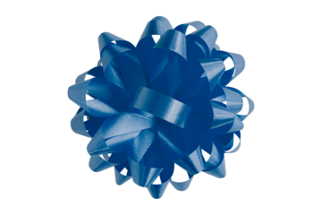 Blue gift bow ribbon isolated on transparent background.