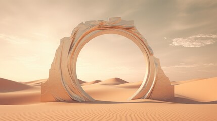 A sand art sculpture emerges in the heart of the desert, embodying the ethereal aesthetic. This masterpiece, crafted from the grains of the desert itself, blurs the boundaries between nature and art