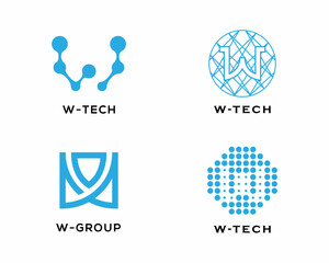Set of Initial W and technology icon logo vector design. Letter W logo vector template