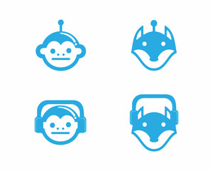 Set of monkey and fox robotic icon logo design. Robotic animal logo vector template