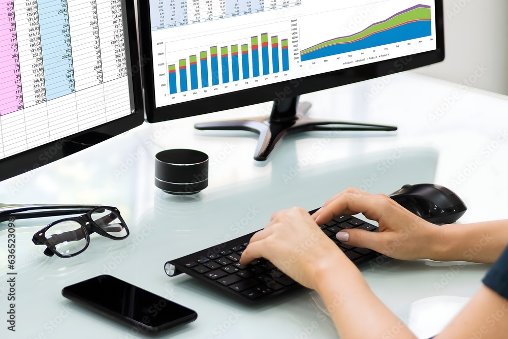 Poster analyst employee working with spreadsheet