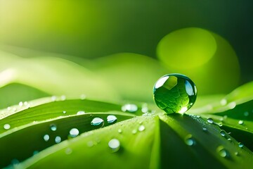 water drops on green leaf generated ai