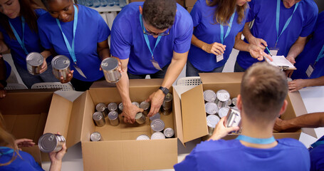 Food Bank Humanitarian Aid In Donation Boxes