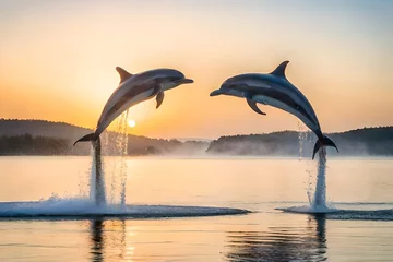 Schilderijen op glas dolphin jumping in water generated ai  © Abubakar