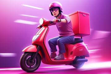 Fototapeta na wymiar 3D Render Man Riding Scooter Motorcycle, Online Delivery Concept. Generative Ai