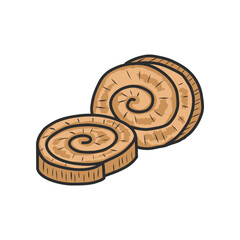Hand drawn sliced roll bread, doodle coffee illustration