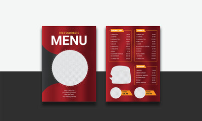 Editable Food menu card template design, Restaurant Healthy luxury food menu Brochure flyer catalog leaflet booklet Template design