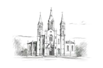 Foto op Canvas Catholic church hand drawn sketch. Vector illustration design. © Tamara