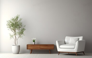 Fototapeta na wymiar Apartment White Furniture and Vacant Wall. Generative AI