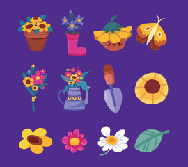 Set of Spring Flower Garden