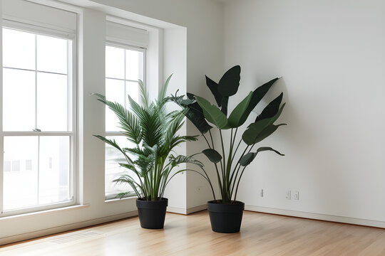 Empty room with plant. Interior design. 3d rendering