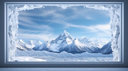  a picture of a mountain range with a frame in the middle.  generative ai