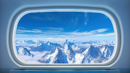  a view of a mountain range from an airplane's window.  generative ai