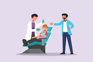 Kids, parents and doctor. Parenting in Healthcare concept. Colored flat vector illustration isolated. 