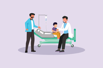 Kids, parents and doctor. Parenting in Healthcare concept. Colored flat vector illustration isolated. 