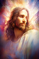 portrait of jesus, jesus and his heart, love, savior of mankind, generative AI	
