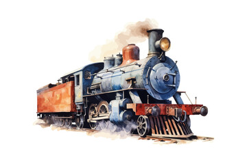 Old vintage steam locomotive watercolor. Vector illustration design. - obrazy, fototapety, plakaty