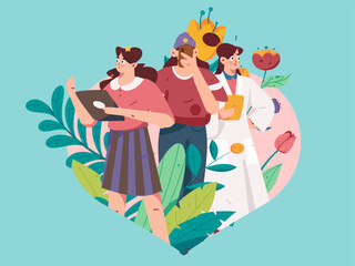 3.12 International Women's Day professional women flat character vector concept operation hand drawn illustration

