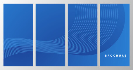 set of brochures with abstract digital technology background with blue wavy lines