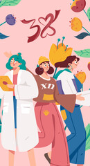 3.12 International Women's Day professional women flat character vector concept operation hand drawn illustration
