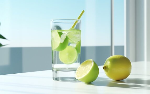 Chilled Lemonade Glass Modern Bar Advertising with Pint. Generative AI