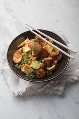 Chaufa amazonico fried rice with chorizo and  smoked pork cecina peru peruvian food