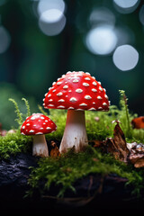 Fly Agaric Mushroom in the Autumn Forest 