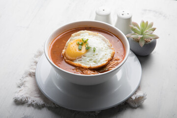 Sopa criolla a la minuta peruvian beef soup food with fried egg