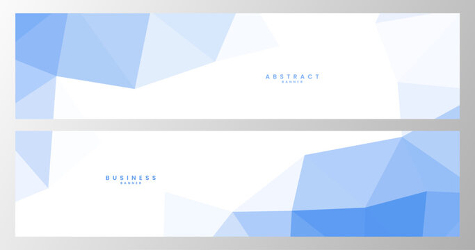 set of banners with blue white geometric background with triangles