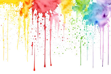 Rainbow watercolor banner background on white. Pure vibrant watercolor colors. Creative paint gradients, fluids, splashes, spray and stains. Abstract background 