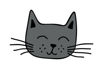 Hand drawn cat muzzle clipart. Cute pet face doodle