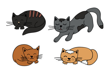 Fototapeta na wymiar Hand drawn cat clipart. Cute pet doodle set