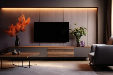 3d render of a living room with cabinet tv