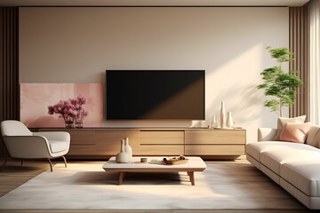 modern living room with cabinet tv
