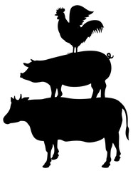 牛・豚・鶏のシルエット（畜産）