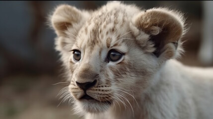 white baby lion. Generative AI