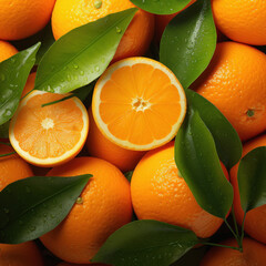 Fresh Orange Fruits and green leaves