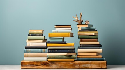 Close-up stock of books on minimalistic background or stock of books for world book day background