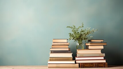 Close-up stock of books on minimalistic background or stock of books for world book day background
