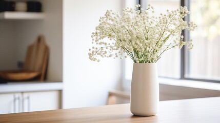  a white vase filled with white flowers on top of a table.  generative ai