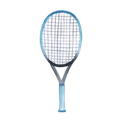 Watercolor tennis racket illustration isolated on white.