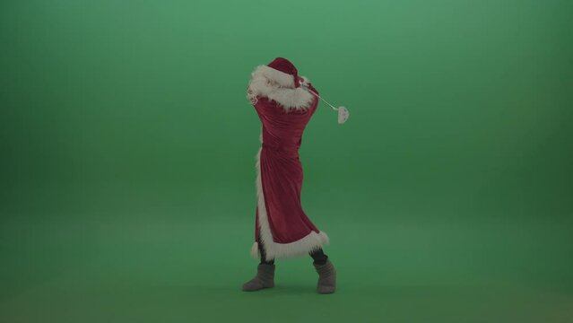 Santa wins the golf competition over chromakey background
