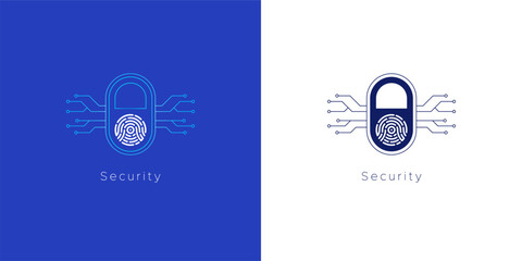 digital padlock and fingerprint icon - digital device security concept. digital technology.