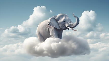 Ein Elefant schwebt auf Wolke Sieben