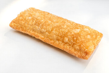 Crispy Apple Pie with selective focus on a white background.