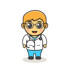 Cute Doctor Holding Stethoscope Cartoon Vector Icon Illustration. People Medical Icon Concept Isolated Premium Vector. Flat Cartoon Style